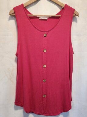 BOMBOM Relaxed Sleeveless Blouse Womens L Hot Pink Faux Buttons Flowy Casual USA